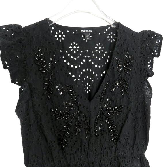 Express Black Beaded Eyelet Top Small Y2k Going Out Top Cute - Picture 5 of 9